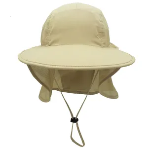 徒步旅行快速干燥UPF 50 + UV保护Gore Tex聚酯宽帽檐遮阳帽户外遮阳帽，带可折叠的颈部翻盖