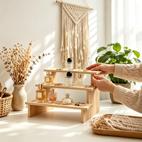 Étagère de présentation rétro en bois, organisateur à 3 niveaux, multifonctionnelle, style mid-century moderne, en bois de frêne