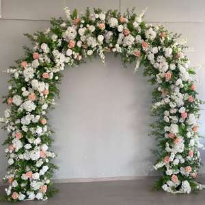 قوس زهور على شكل حرف U عالي الجودة بالجملة، قوس زهور حريرية باللون الأحمر والوردي لخلفية حفلات الزفاف، قوس زفاف أنيق من الزهور الحريرية - Product Image 5