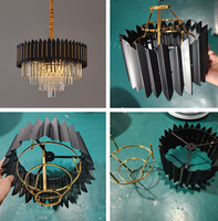 Lustre Carré en Cristal Doré LED, Suspension et Lustre de Luxe à Angle de Faisceau de 360 Degrés, Lustre Postmoderne (80040-D500)
