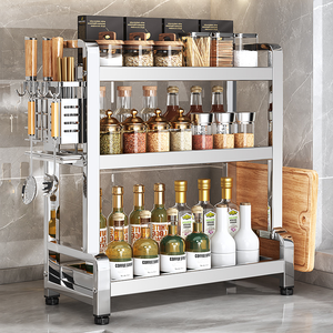 Nouveau support d'épices de <span class=keywords><strong>cuisine</strong></span> en acier inoxydable à trois couches épaissi 2026 avec porte-couteaux/baguettes intégré - Product Image 1