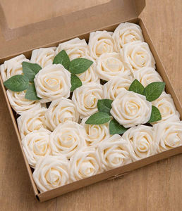 Flores artificiales 25PCS Cream Roses Flower Box Set con tallo para centros <span class=keywords><strong>de</strong></span> mesa <span class=keywords><strong>de</strong></span> boda DIY <span class=keywords><strong>y</strong></span> decoraciones <span class=keywords><strong>de</strong></span> mesa - Product Image 5