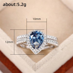 Set di anelli con zirconi blu scuro a forma di pera per donna, eleganti gioielli alla moda a forma di goccia - Product Image 5