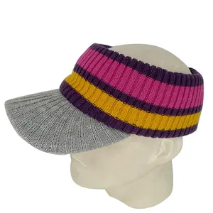 Novo estilo com nervuras malha chapéu com aba messy bun rabo de cavalo visor beanie gorros esportes tampão feito sob encomenda por atacado