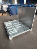 Caisse de palette en acier galvanisé à chaud, pliable, empilable, robuste, avec couvercle verrouillable, conteneur de stockage en métal argenté, capacité 500 kg