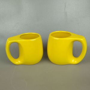 Irregular Ceramic Cup Thick <strong>Handle</strong> Drum Shaped Cup logo Printed Promotional Gift Water Cup Yellow Irregular <strong>Handle</strong>, <strong>Mug</strong> - Product Image 3