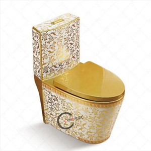 Salle de bain européenne de luxe, vintage, de haute qualité, monté au sol, wc en céramique, toilette sanitaire en or - Product Image 4