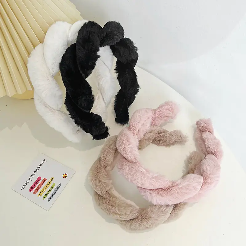 Autumn And Winter Style Imitated Rabbit Hair Headbands Cute Solid Color Fluffy Headbands For Women