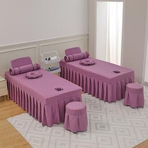 ชุดเครื่องนอนผ้าฝ้ายและผ้าลินินสำหรับร้านเสริมสวยชุดผ้าปูเตียงปักลายไฮเอนด์กระโปรงคลุมเตียงสีม่วงชุดป้องกันที่นอน - Product Image 2