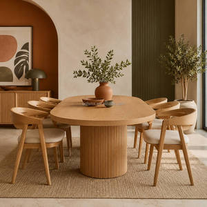 <span class=keywords><strong>Tavolo</strong></span> da Pranzo di Lusso in Legno Allungabile da Rotondo a Ovale con Base a Colonna Scanalata, Set di Mobili da <span class=keywords><strong>Cucina</strong></span> Moderni <span class=keywords><strong>e</strong></span> Minimalisti con <span class=keywords><strong>4</strong></span> <span class=keywords><strong>Sedie</strong></span>, 6 Posti - Product Image 4