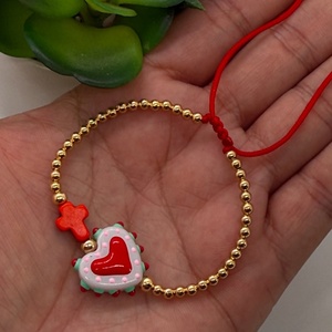 Go2boho bracciale a cuore colorato con perline con fascino incrociato, <span class=keywords><strong>gioielli</strong></span> con cordino in macramè per donne e ragazze, regolabili - Product Image 4