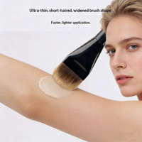 Belanja online sikat foundation kontur makeup ultra tipis berujung datar melengkung dengan gagang kayu hitam tunggal dan logo custom grosir