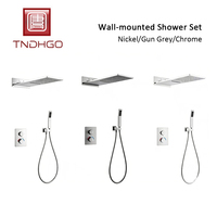 Ensemble de douche thermostatique mural moderne en laiton, pomme de douche rectangulaire, trois fonctions, système de douche à température constante pour hôtel