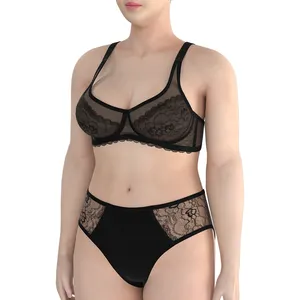 Women's Sexy And Sexy Love Lace Solid Underpants Barely There Bras