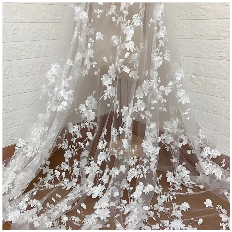 HC-10373 Hechun bridal beaded white lace fabric wholesale for dress