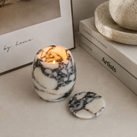 Pot à bougie en marbre Calacatta Viola sur mesure avec couvercle, récipient en pierre naturelle pour la décoration de table de villa, hôtel ou maison