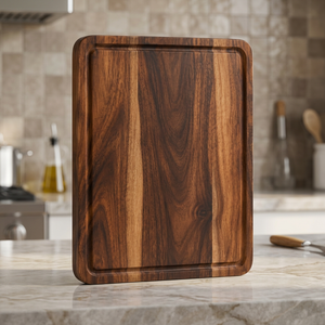 Tabla de cortar rectangular de madera de acacia hecha a mano con ranura para jugo - 25.1x24x2 cm, 2.0 cm de grosor, ecológica y duradera - Aqudus Saleem - Product Image 2