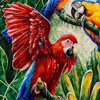 Mosaïque murale artisanale de perroquet de la jungle, design personnalisable pour mur intérieur, salon, résistante à l'eau, écologique