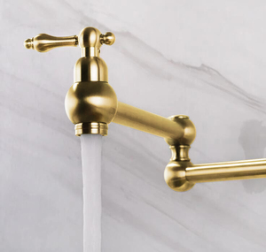 <span class=keywords><strong>Rubinetto</strong></span> da cucina pieghevole a <span class=keywords><strong>doppio</strong></span> snodo in ottone non laccato, montaggio a parete, finitura oro spazzolato - Product Image 3