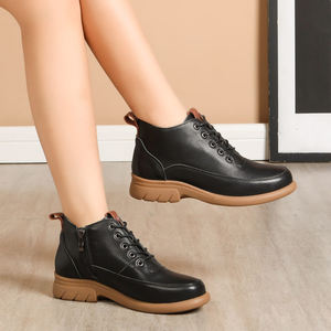 รองเท้าบูทหุ้มข้อสูงหนังนิ่มสีน้ำตาลสำหรับผู้หญิง แบบผูกเชือกและซิป ดีไซน์ทันสมัย ส้นหนา พื้นนุ่ม สวมใส่สบาย เหมาะสำหรับฤดูใบไม้ร่วงและฤดูหนาว - Product Image 5