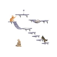 Griffoir mural en bois pour chat, avec plateforme de saut, tapis décoratif et griffoir multifonctionnel pour jeu et repos familial