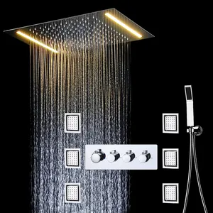 Chuveiro led cachoeira chuva, massagem colorida controle remoto conjunto cabeça chuveiro chuva sistema