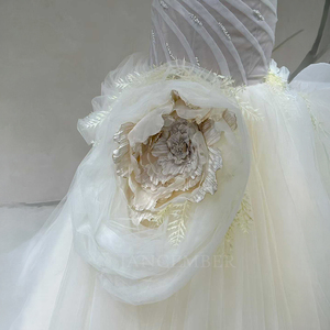 Spjy013 Elegant Ivory Satin Bridal <b>Gown</b> Ruched Bodice Beaded Tulle Mermaid Ball <b>Gown</b> Sweetheart Neck Watteau Train Wedding Dress - Product Image 3