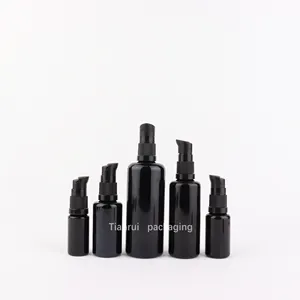 Luxury Cosmetic Serum Bottle 10ml 15ml 30ml 50ml 100ml Black Glass Lotion Bottle with Pump Essential Argan Oil Glass Bottles