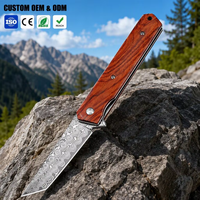 Couteau pliant de poche Damas, manche en bois, couteau tactique portable pour la chasse, le camping, la survie, outil de transport d'urgence DM008