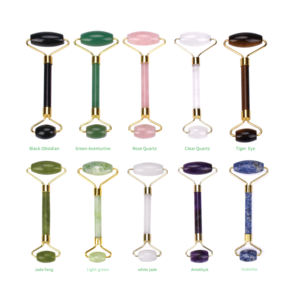 ナチュラルブルードットジャスパージェードローラーローズクォーツ目フェイシャルスキンマッサージャー老化しわと腫れ治療 - Product Image 4