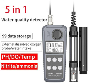 AE86061 Analyseur de qualité de l'eau multifonctionnel portable 5-en-1 pour l'oxygène dissous, la température, le pH, les nitrites et l'azote ammoniacal - Product Image 2