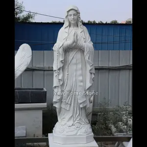 Estatua de mármol blanco de la Virgen María religiosa al aire libre de tamaño real estatua de mármol de Nuestra Señora de Gracia