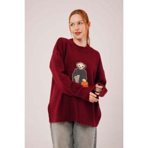 Pull en maille bordeaux pour femme, décontracté, anti-boulochage, 14 Gg, 320 grammes, couleur bordure - Product Image 2
