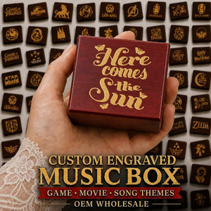 Caja de Música Grabada a Medida con Tapa de Espejo, Movimiento Yunsheng, Temas de Películas y Juegos, Regalo Marrón, Miniatura de Madera de Cuerda con 18 Segundos de Duración de Sonido - Product Image 1