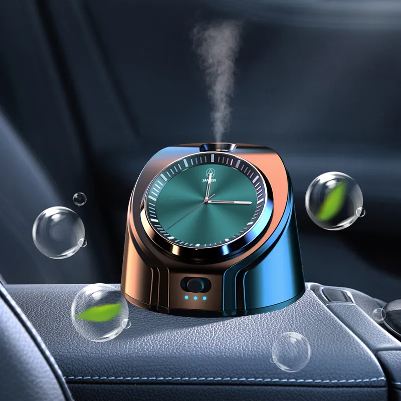2023นาฬิกาอโรมา USB แบบชาร์จไฟได้อุปกรณ์กระจายกลิ่นในรถแบบไม่มีน้ำ