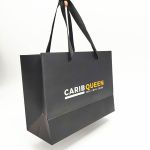 Matte Black Paper Bags with Two Color Logo - Custom Printed Luxury Gift Bags for Retail with Ribbon Handle - Product Image 1