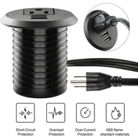 Multiprise de bureau encastrable noire à œillets ronds avec 2 ports USB et prise rétractable dissimulée pour la maison et le bureau