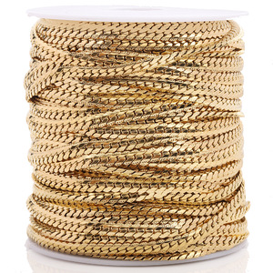 Cadena Cubana Plana de Acero Inoxidable Dorado de 18k, Collar y Pulsera con Relieve, Unisex, para Uso Diario, Estilo Europeo Americano - Product Image 1