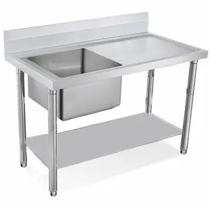 Equipo comercial para restaurante, mesa de trabajo de cocina, mesa de preparación de acero inoxidable de doble capa con estantes inferiores