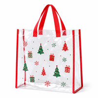 Bolsa de Regalo Navideña de PVC Transparente de Gran Capacidad, Bolsa de Compras de PVC Transparente Reutilizable y Duradera con Asa, Impresión de Logotipo Personalizado
