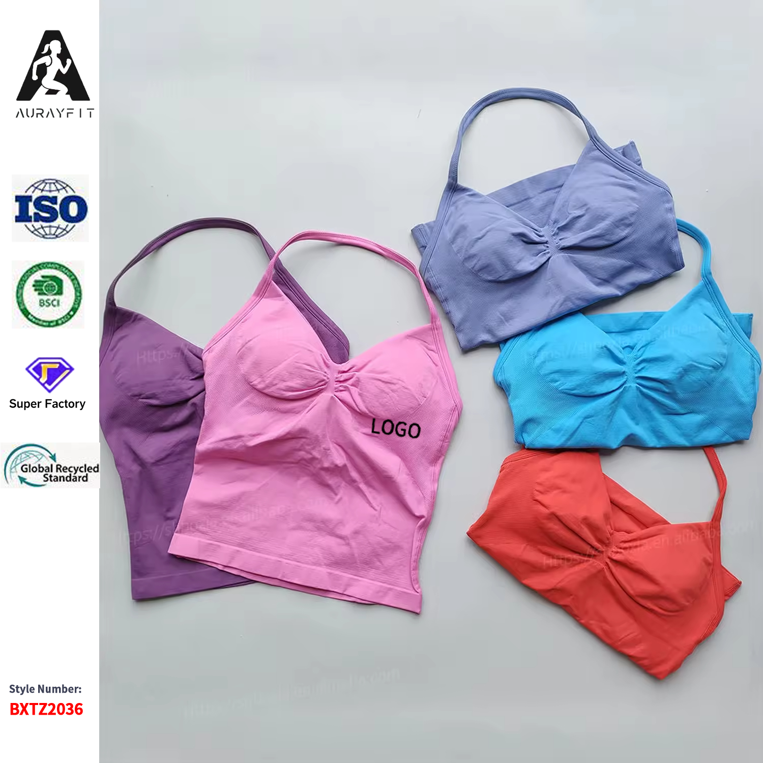 Women's Gym Top Longline Strappy Backless Gym Clothes with Scrunch Built-In Bra & Removable Cups Yoga Tank Tops