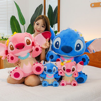 Produit phare : Peluche Stitch style Hawaïen, motif jupe en herbe d'été de dessin animé, grande taille, coussin en peluche rembourré