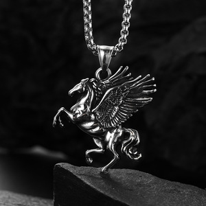 Ancient Greek Artistic Retro Pegasus Necklace <b>Titanium</b> Steel Winged Pegasus Sweater <b>Chain</b> Pendant - Product Image 3