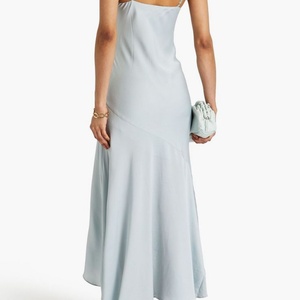 OEM Asymmetric Satin-Crepe Maxi Dress for Woman Light Blue V Neck Summer Cotton Dress for Women - Product Image 2