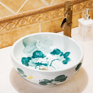 Chine décoration céramique peinture Art Lotus salle de bain navire éviers évier rond en porcelaine avec comptoir était bassin lavabos - Product Image 3