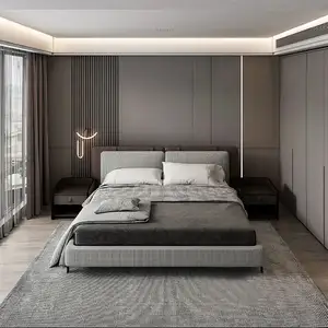 皮革特大床意大利现代豪华卧室进口现代最新磨砂皮革家居家具床头板软床