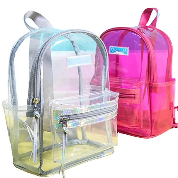 Factory wholesale leisure custom design clear PVC school bag transparent backpacks