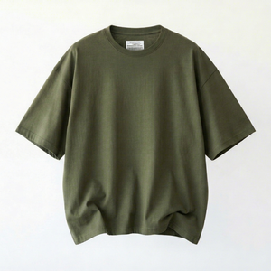 T-shirt en jersey vert olive pour homme, tricoté, uni, décontracté, coupe oversize, écologique, avec logo frontal, 200 grammes, coton, manches courtes, été - Product Image 1