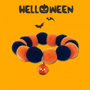Collar de Halloween para Mascotas, Bufanda Elástica con Pompones para Perros y Gatos, Decoración de Calabaza de Dibujos Animados, Tamaño Pequeño y Mediano - Product Image 3