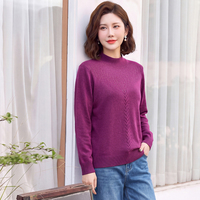 Pull en laine pure à 100 %, col montant, pull en tricot torsadé pour femme, décoration en strass, couleur unie, haut chaud, OEM/ODM
